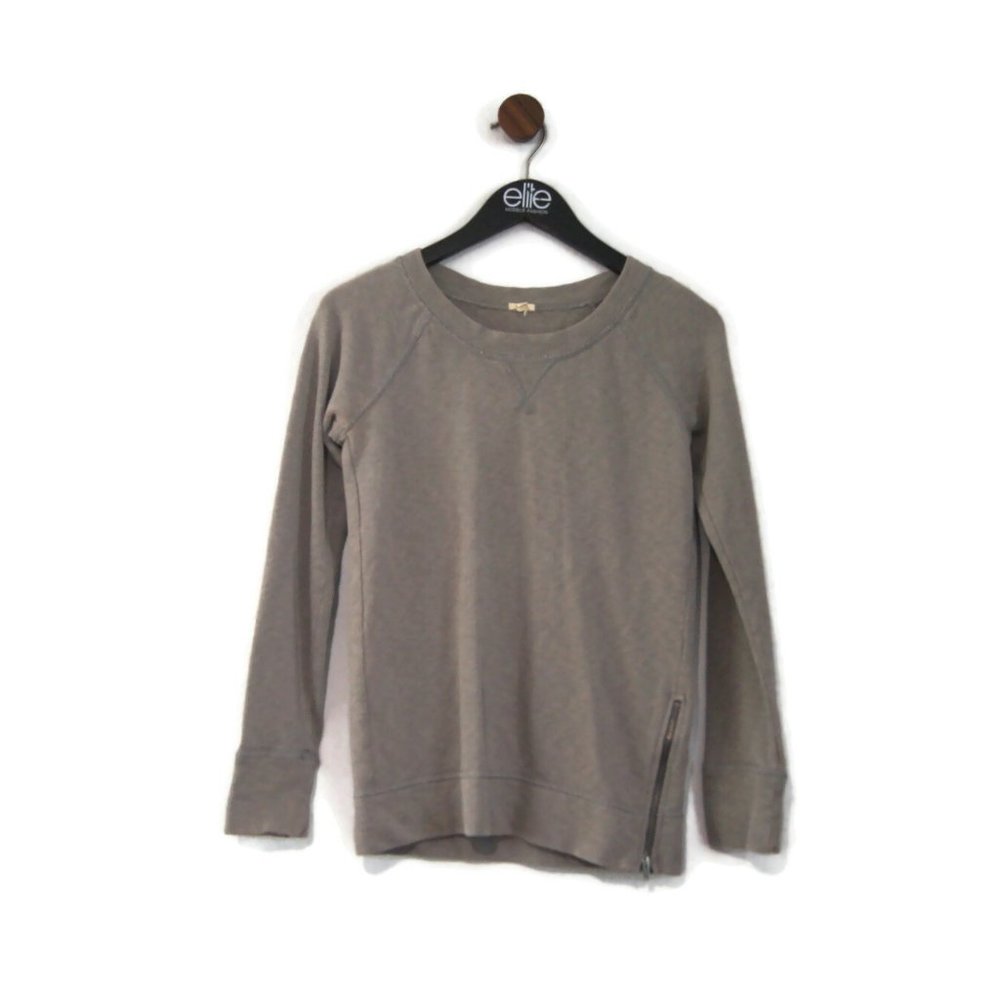 J. Crew Side Zip French Terry Cotton Crew Neck Size XS Gray Sweater